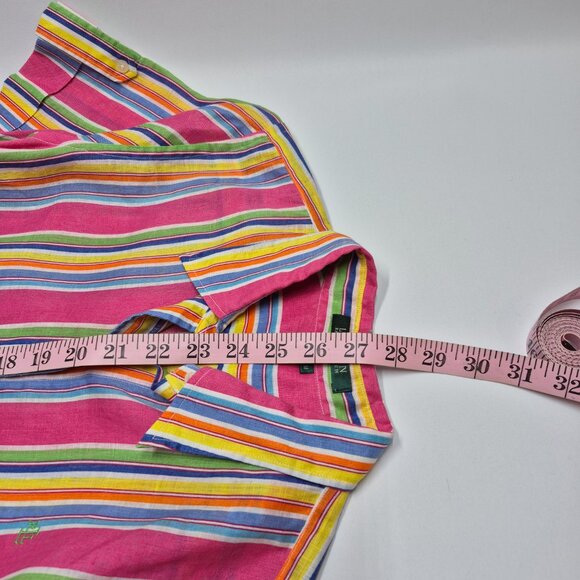 Ralph Lauren Linen Short Sleeve Top Blouse Striped Colourful Women's Size Medium - Picture 10 of 12